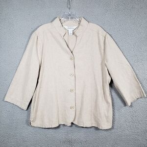 Vermont Country Store Jacket Womens Large Beige Linen Cotton ButtonUp Pockets
